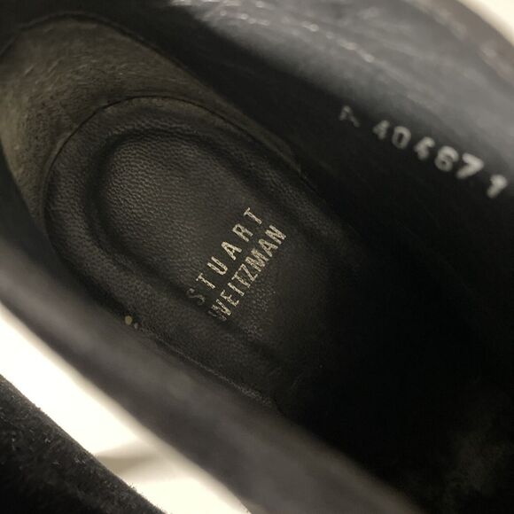 Stuart Weitzman Suede Bootie Ankle Boot Black Pointed Toe Split Front He… - Picture 5 of 9